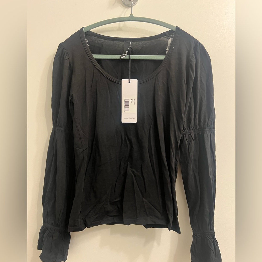 Bobi LA black pin tuck long sleeve tee Small
